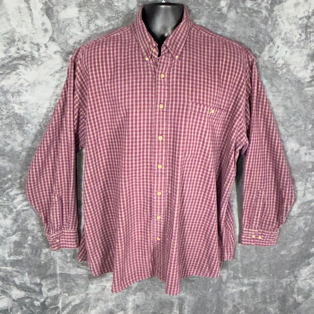 Bill Blass Mens Long Sleeve Button Down Shirt 2XLT Purple‎ Gingham Cotton